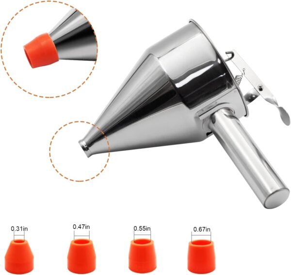40oz Pancake Batter Dispenser, Stainless Steel Funnel Cake Dispenser with Stand Heavy Duty Baking Tool for Cupcake Waffles Cakes, Caliber: 0.31"/0.47"/0.55"/0.67" - Image 2