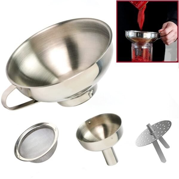Stainless Steel 4-Piece Funnel and Strainer Set - Canning Funnel for Wide and Regular Mason Jars, Transferring Oils, Liquid, Fluid, Dry Ingredients & Powder, Wide & Narrow Mouth with Filter