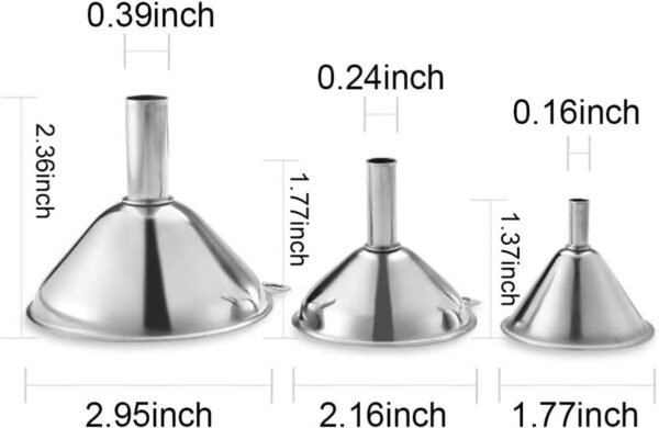 Stainless Steel Funnels, Large Small Funnel Set of 3, Food Grade Mini Metal Kitchen Funnel for Transferring Essential Oils, Liquid, Fluid, Small Funnels for Filling Bottles Flask Cooking - Image 2