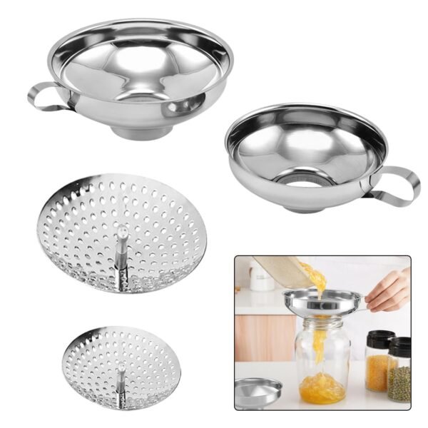 Set of 2 Canning Funnels with Wide Mouth - Stainless Steel Large/Small Kitchen Funnel Strainer - Use This to Fill Bottles with jam Oil Spice Compatible with Mason Jar