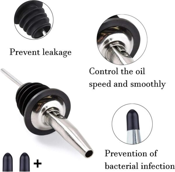 Olive Oil Spouts for Bottles, Stainless Steel Bottle Spout for Pours Liquor Vinegar Syrup or Oils with Stainless Steel Funnels (6 Pcs) - Image 2