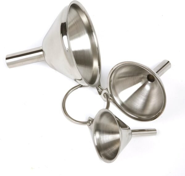 Stainless Steel Funnels, Set of 3, Silver - Image 2