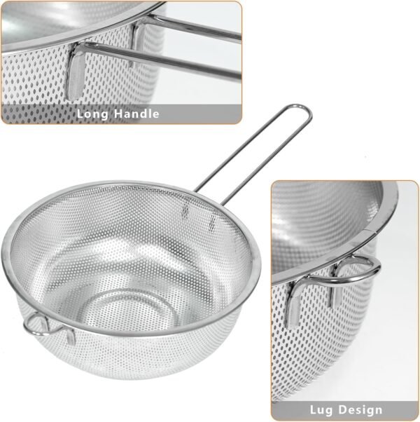 Metal Fine Mesh Strainer and Colander for Kitchen with Handle, Stainless Steel Pasta Strainer/Kitchen Funnel/Collander/Sifter for Strain/Wash Vegetables, Fruits, Spaghetti, Rice (7.8＂) - Image 2
