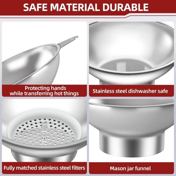Canning Funnel with Strainer - Wide Mouth Stainless Steel Kitchen Funnel for Mason Jars, Transferring Liquids, Dry Ingredients, Canning & Preserves - Image 2