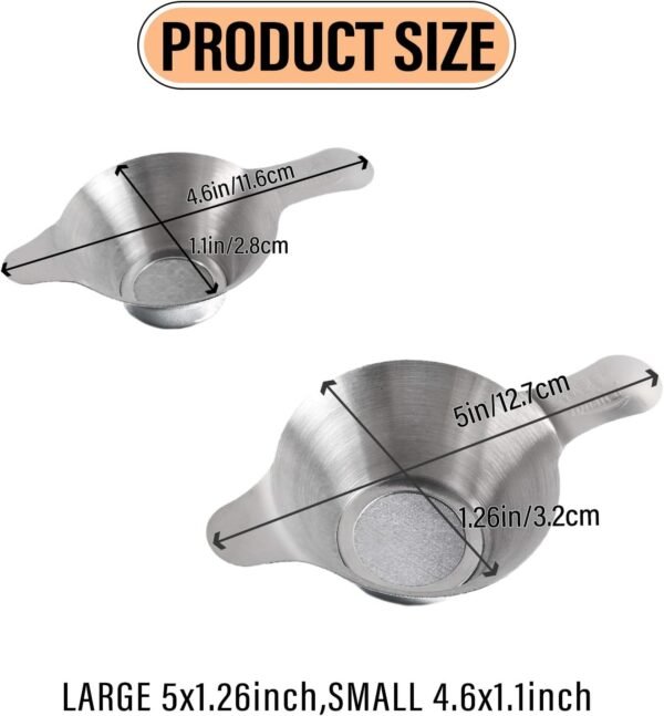 , 2 Pack Different Size Stainless Steel Mini Strainer Fine Mesh Tea Funnel Coffee Filter with Double Handles - Image 2