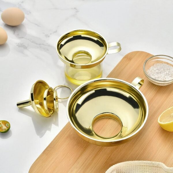 Kitchen Funnel Set, 3 Pieces Gold Stainless Steel Funnel Set Narrow Valve Rod Kitchen Oil Liquid Transferring for Canning Kitchen Tools Kitchen Gadgets Accessories - Image 2
